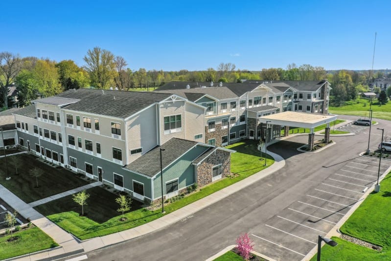 Aerial view of Traditions of Columbus senior living community in Columbus, Indiana